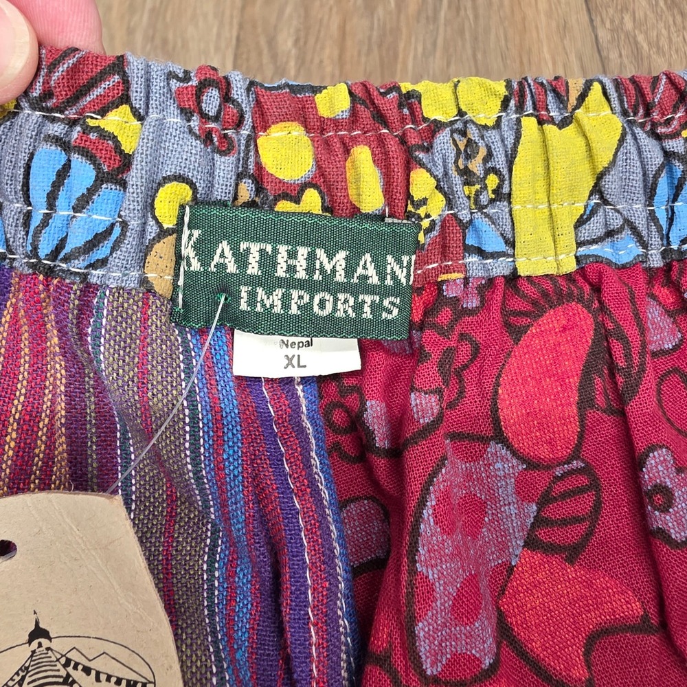 Kathmandu Imports Mushroom Patchwork Shorts XL Nepal Cotton Boho Hippie Unisex - Picture 2 of 12